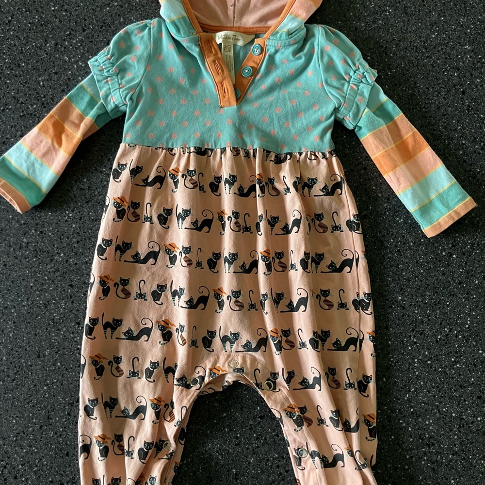 Matilda Jane Kids One Piece with Cat Print - Green and Orange